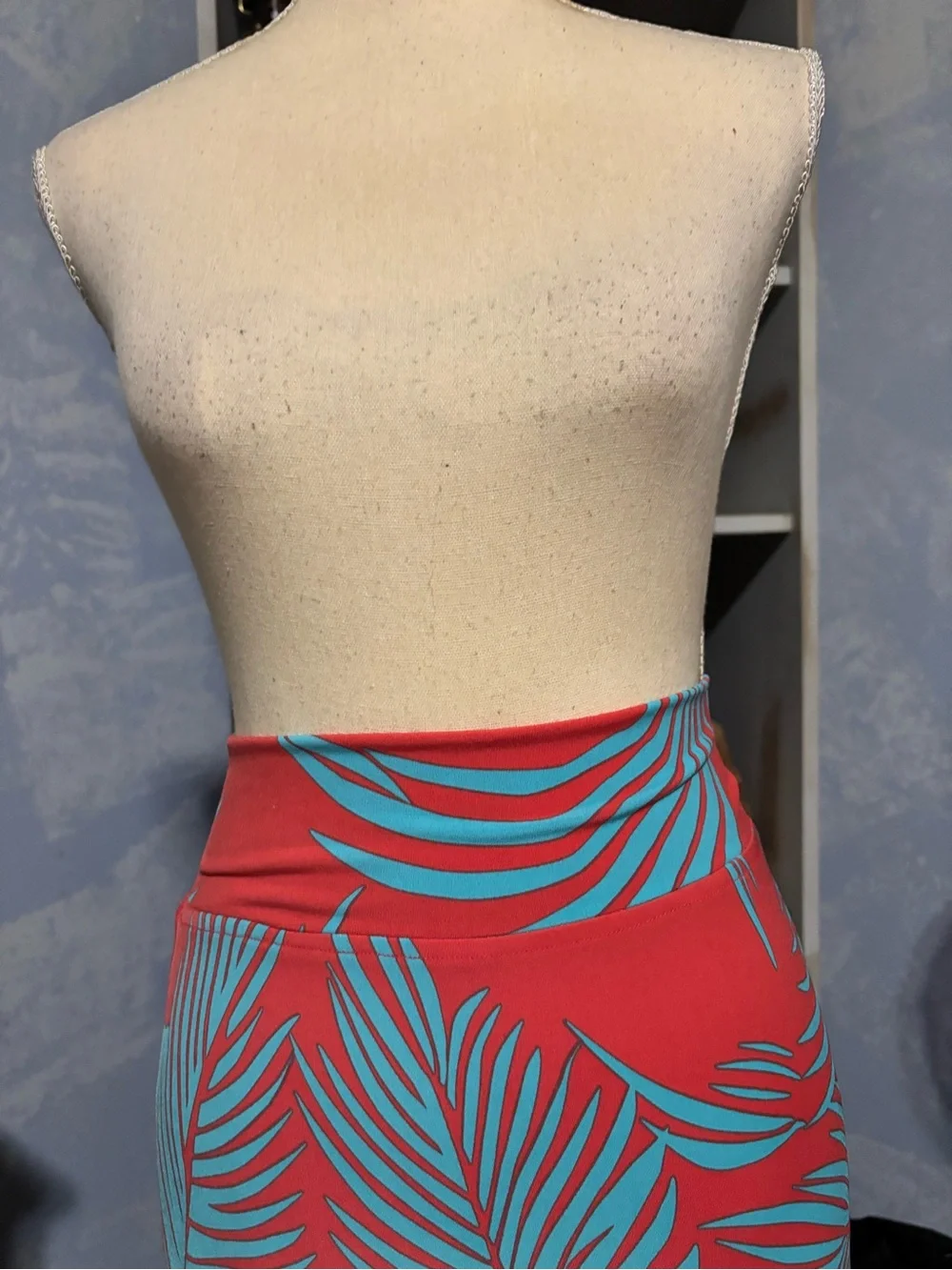 Kim & Co Tropical Palm Print Maxi Skirt Papaya Turquoise XL Made in Canada - Picture 4 of 7
